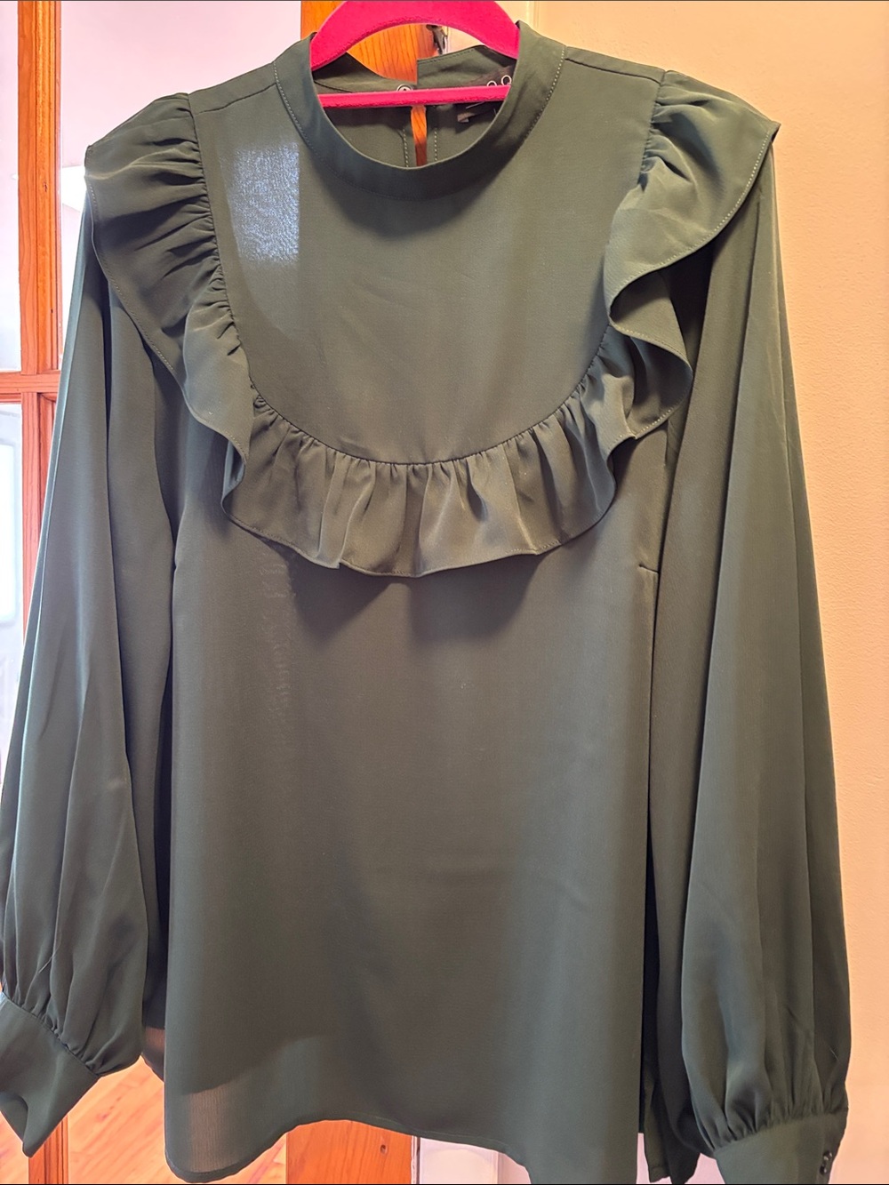 Eloquii Forest Green Ruffle Yoke Blouse